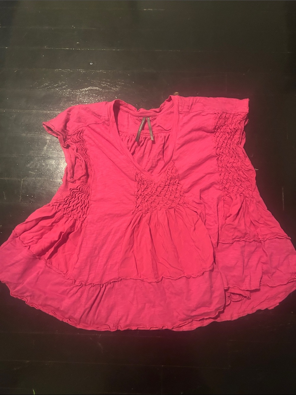 Anthropologie Fuchsia Smocked V-Neck Cotton Tunic